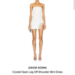 DAVID KOMA
Crystal Open Leg Off Shoulder Mini Dress